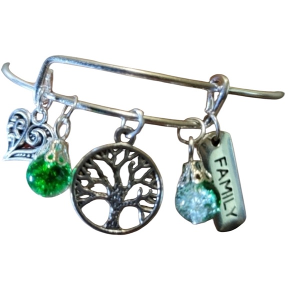 SILVER Charm Bracelet Bangle adjustable with Family charms NEW - Picture 2 of 5